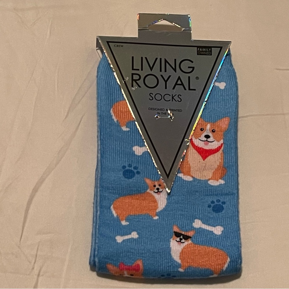 Blue Corgi Dog Bone Crew Socks scarf sunglasses unisex by Living Royal brand NWT